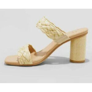 A New Day Women's Tan Basil Woven Double Strapped Slip-On Heels Size 11 New no B